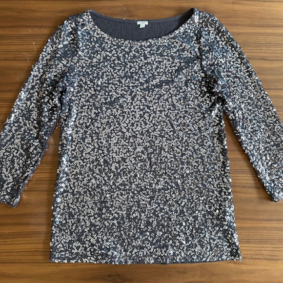 J. Crew Silver Sequin 3/4 Sleeve Tee Small - Picture 1 of 3